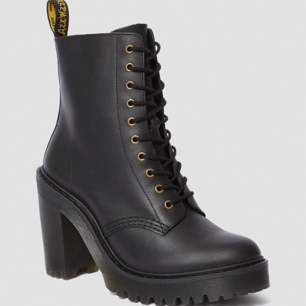 Dr. Martens Women's Kendra 10-Eye Heel Platform Boots Black Leather US 8 RARE!! - Picture 1 of 7